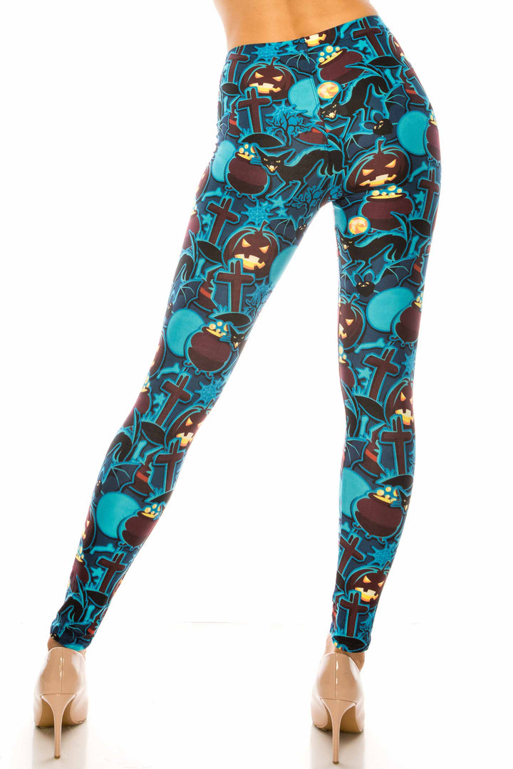 Creamy Soft Electric Blue Halloween Leggings - USA Fashion