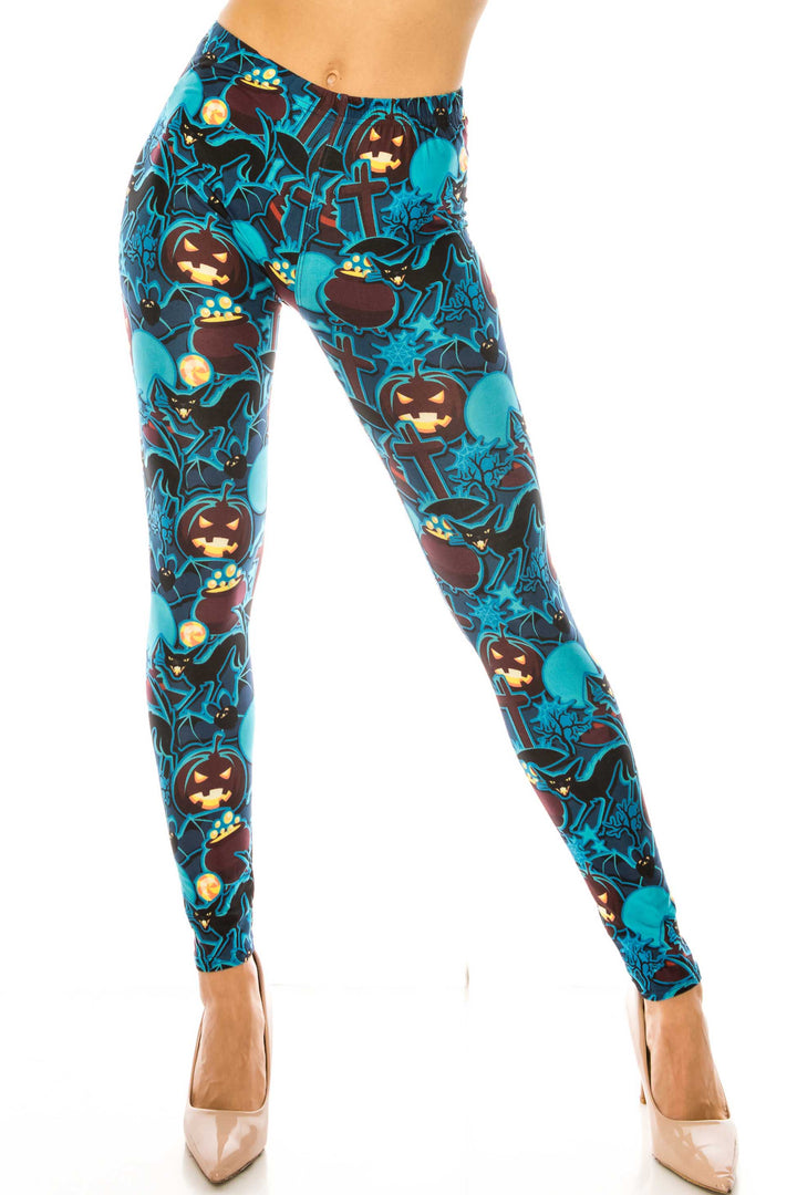 Creamy Soft Electric Blue Halloween Leggings - USA Fashion