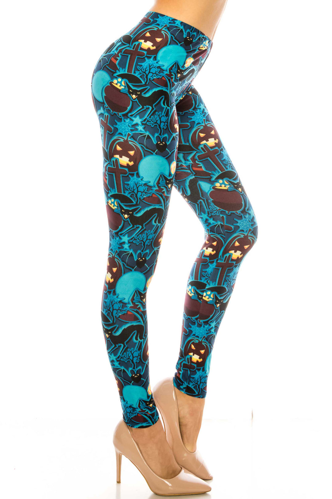 Creamy Soft Electric Blue Halloween Leggings - USA Fashion