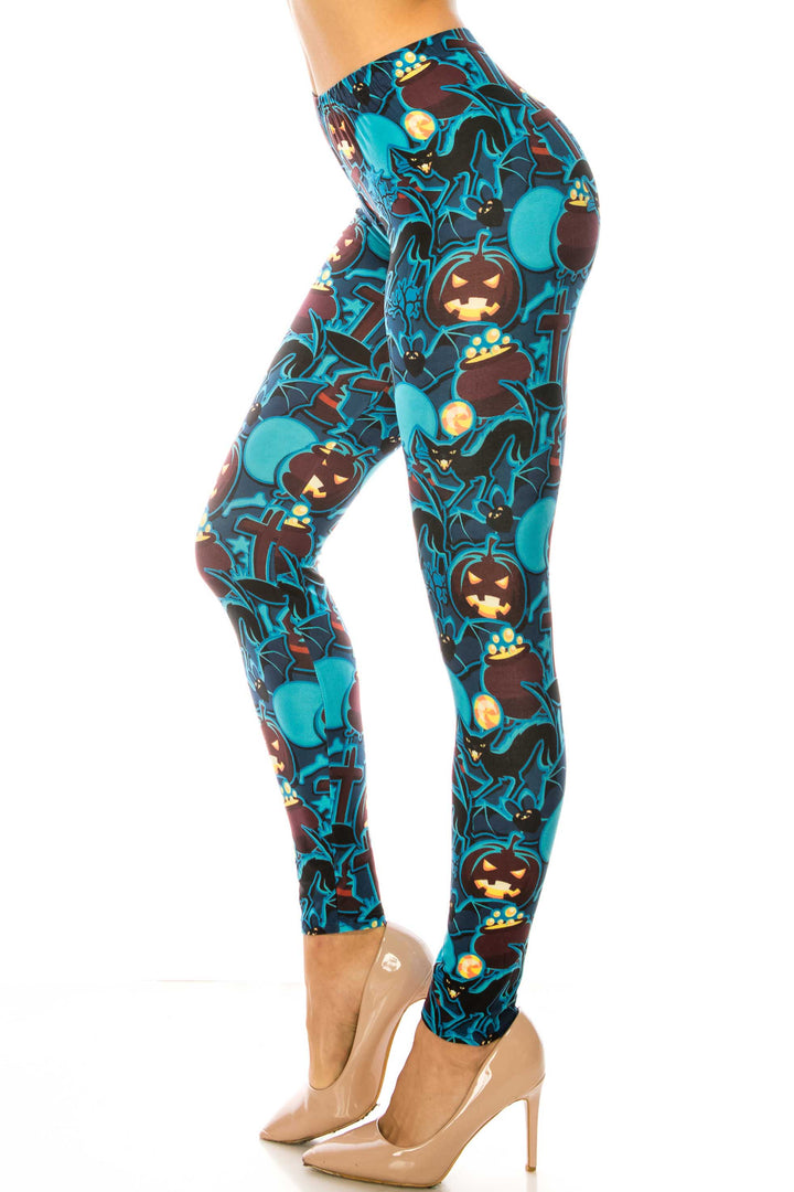 Creamy Soft Electric Blue Halloween Leggings - USA Fashion