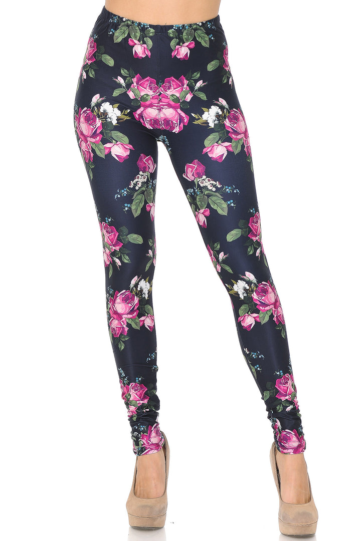 Creamy Soft Fuchsia Rose Leggings - USA Fashion