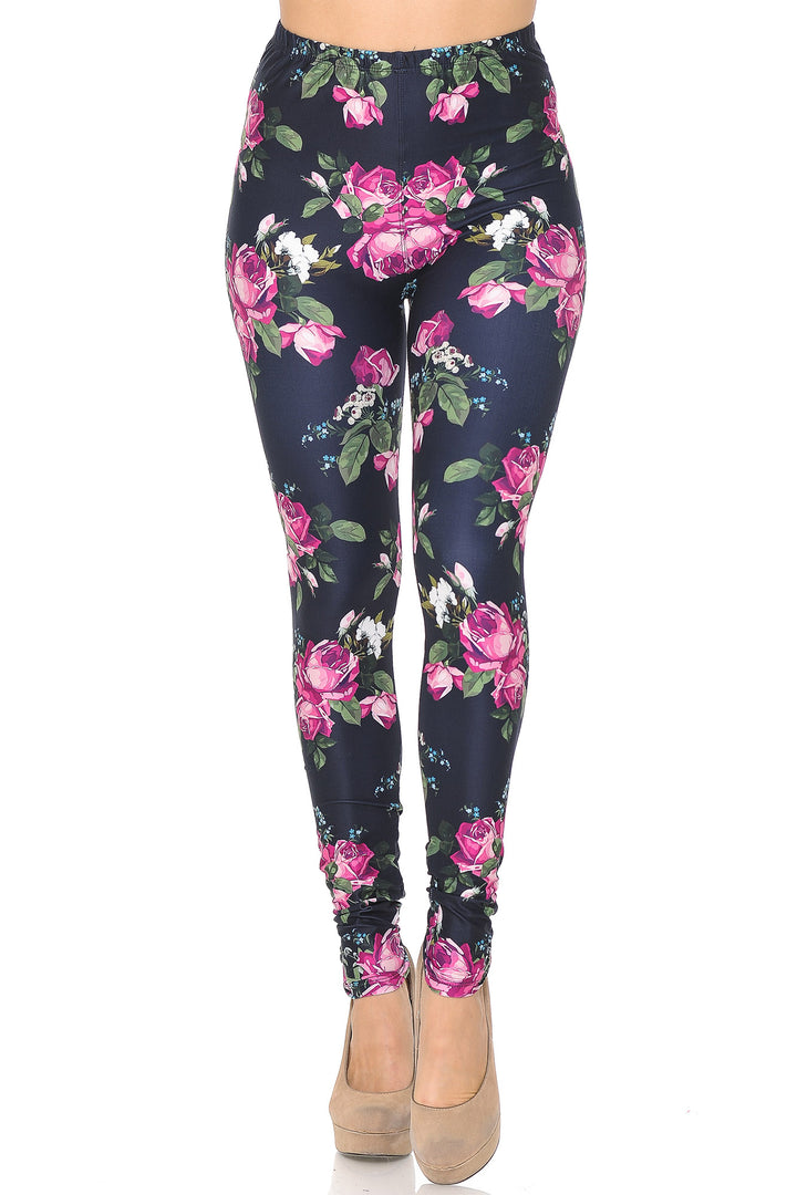 Creamy Soft Fuchsia Rose Leggings - USA Fashion