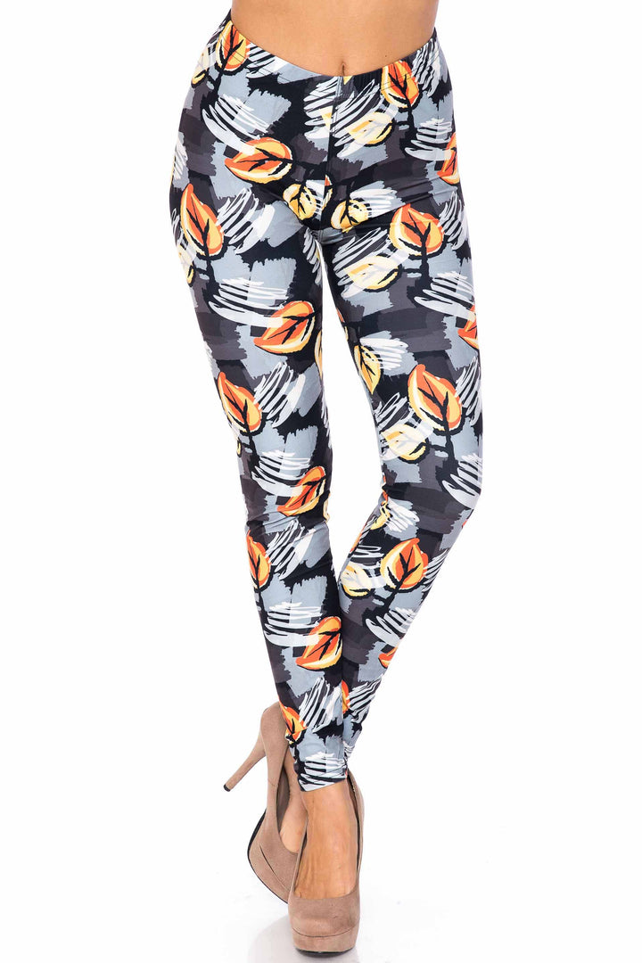 Creamy Soft Orange Leaf Breeze Leggings - USA Fashion