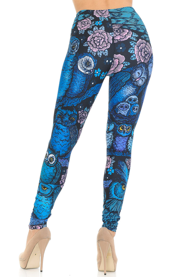 Creamy Soft Blue Owl Collage Leggings - USA Fashion