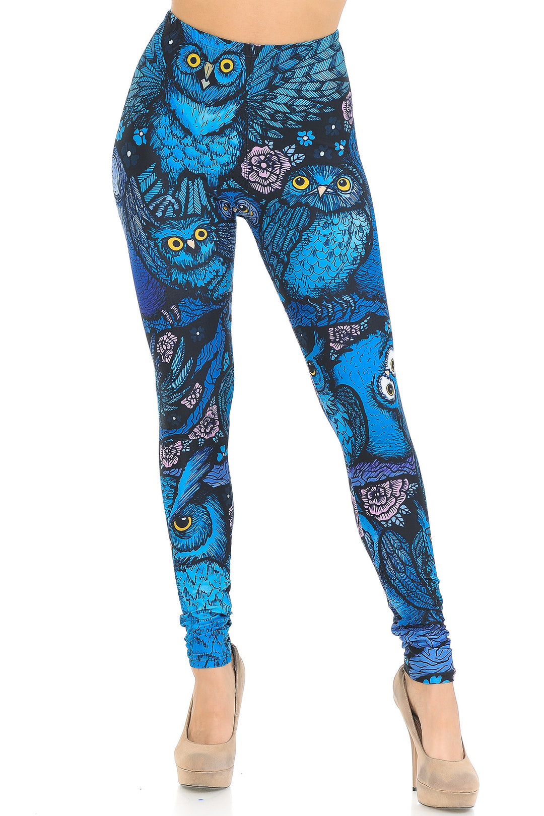Creamy Soft Blue Owl Collage Leggings - USA Fashion