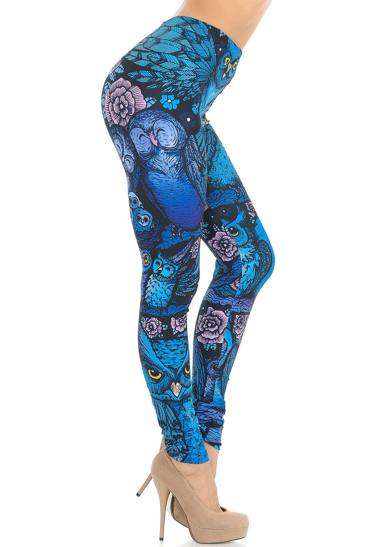 Creamy Soft Blue Owl Collage Leggings - USA Fashion