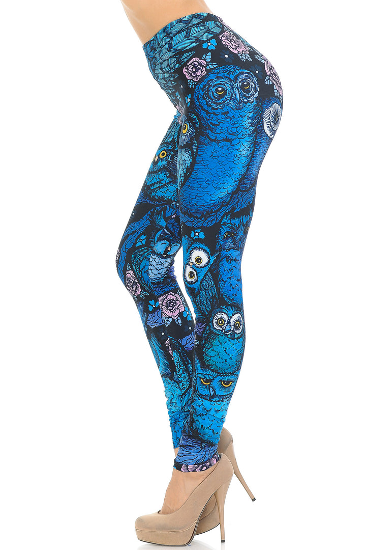 Creamy Soft Blue Owl Collage Leggings - USA Fashion
