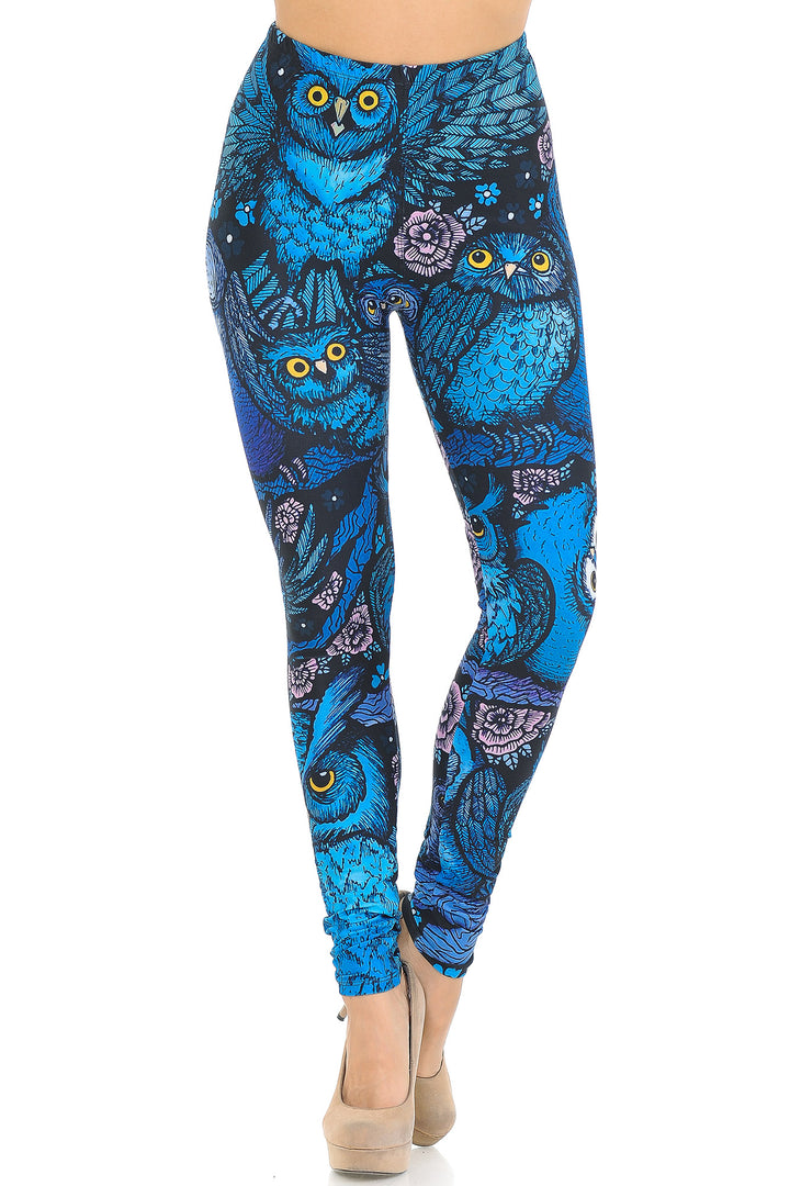 Creamy Soft Blue Owl Collage Leggings - USA Fashion