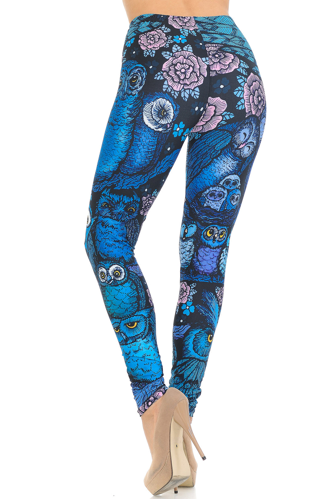 Creamy Soft Blue Owl Collage Leggings - USA Fashion