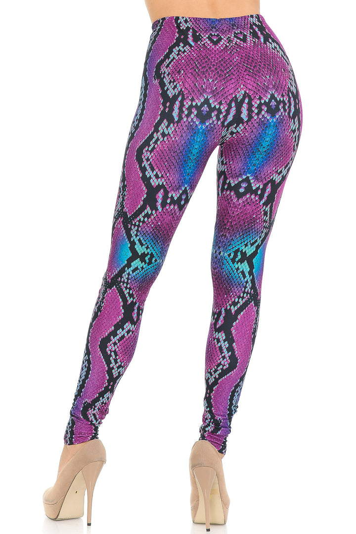Creamy Soft Pink and Blue Snakeskin Leggings - USA Fashion