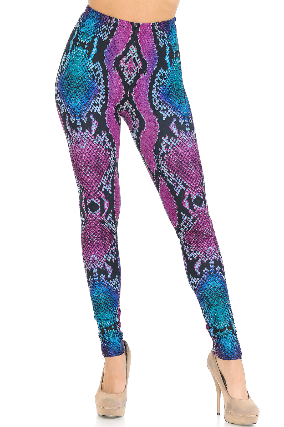 Creamy Soft Pink and Blue Snakeskin Leggings - USA Fashion