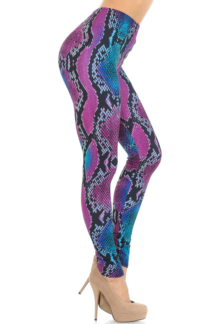 Creamy Soft Pink and Blue Snakeskin Leggings - USA Fashion