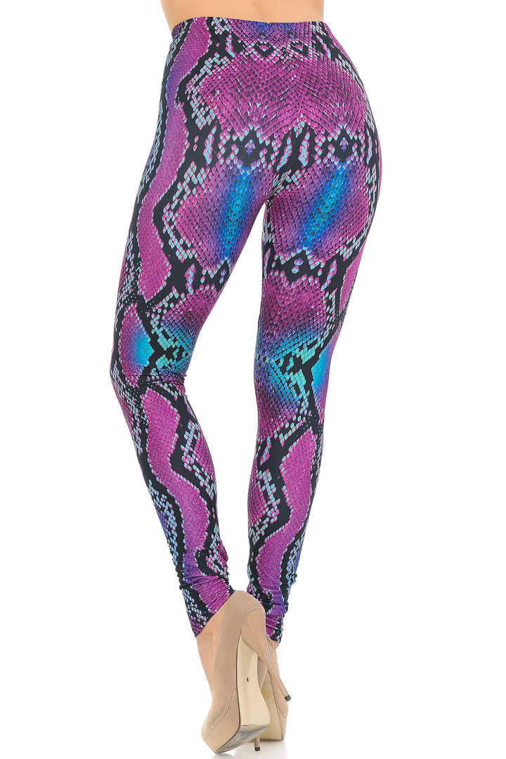 Creamy Soft Pink and Blue Snakeskin Leggings - USA Fashion