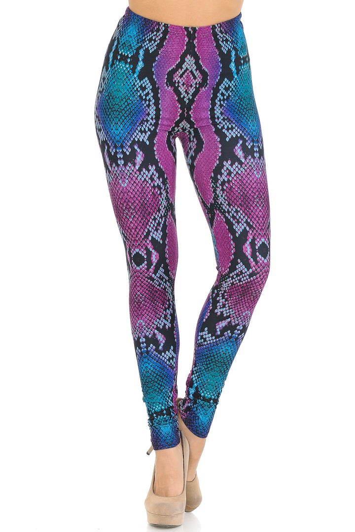 Creamy Soft Pink and Blue Snakeskin Leggings - USA Fashion
