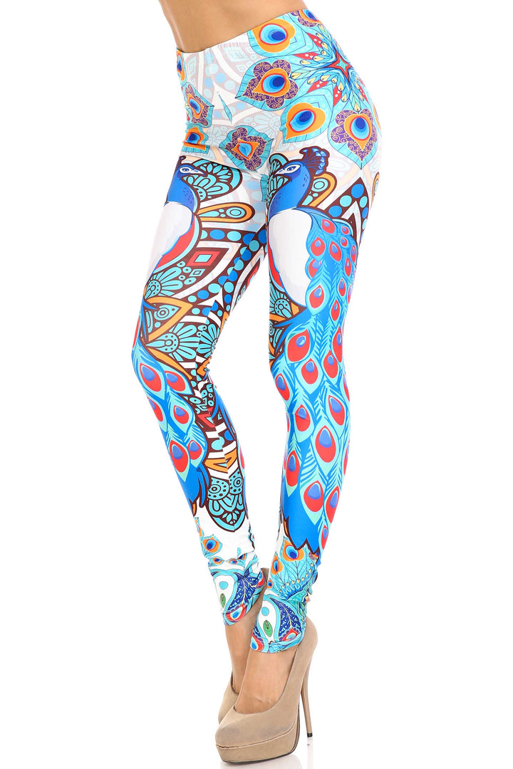 Creamy Soft Pristine Peacock Leggings - By USA Fashion