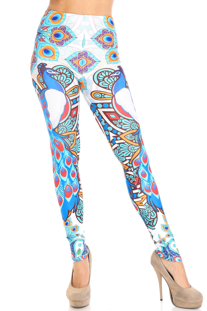 Creamy Soft Pristine Peacock Leggings - By USA Fashion