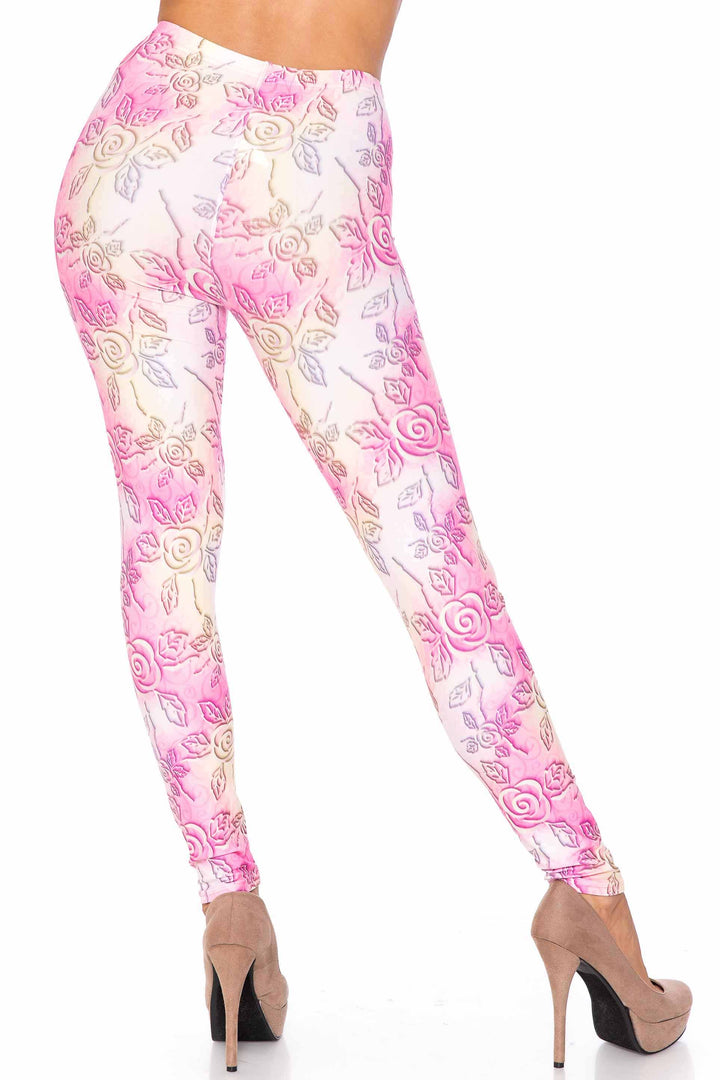 Creamy Soft 3D Pastel Ombre Rose Leggings - USA Fashion