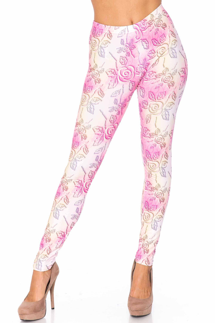 Creamy Soft 3D Pastel Ombre Rose Leggings - USA Fashion