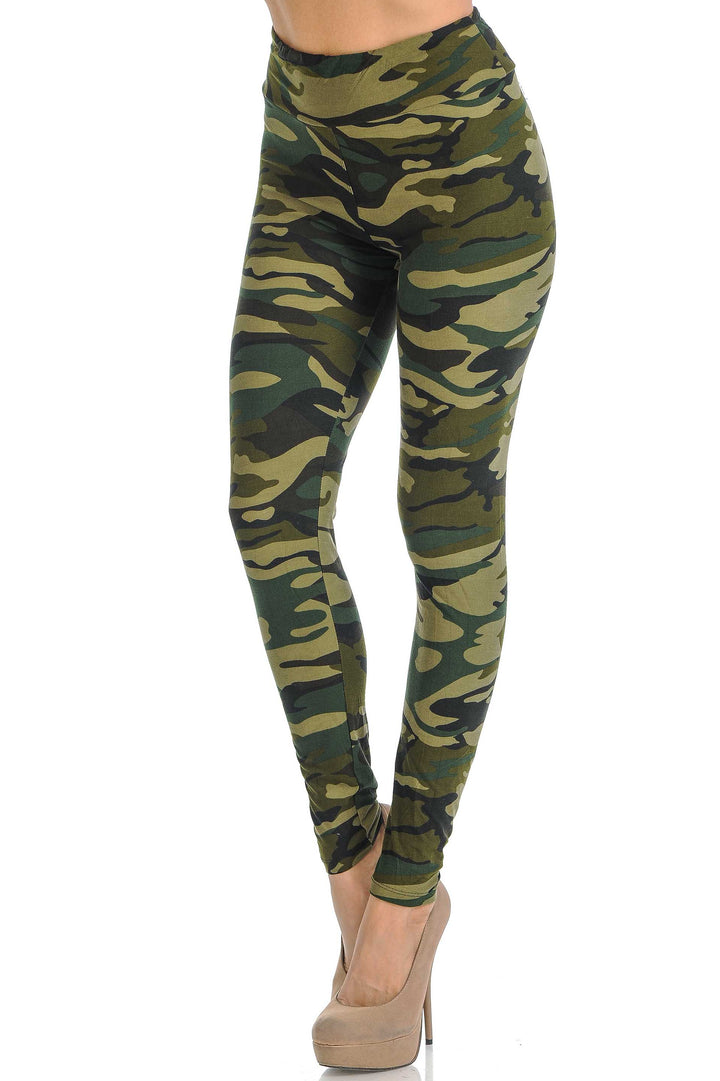 Buttery Smooth Green Camouflage High Waisted Leggings - EEVEE