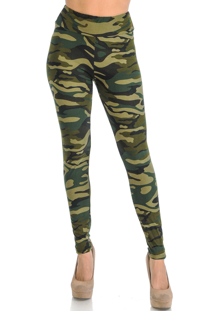 Buttery Smooth Green Camouflage High Waisted Leggings - EEVEE