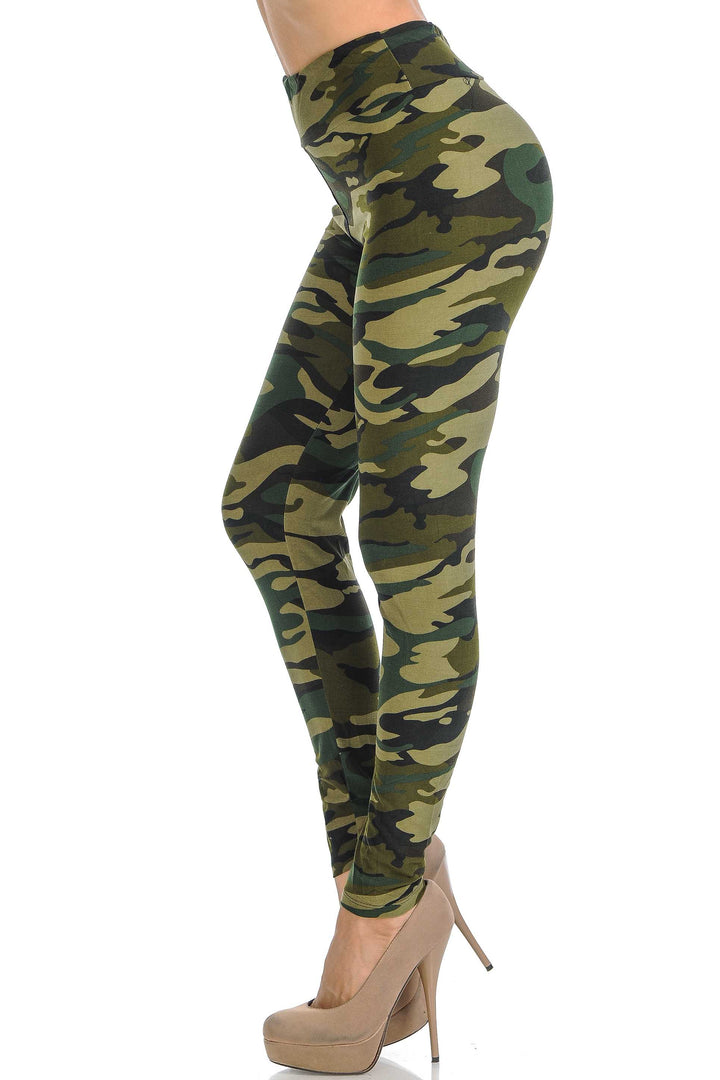 Buttery Smooth Green Camouflage High Waisted Leggings - EEVEE