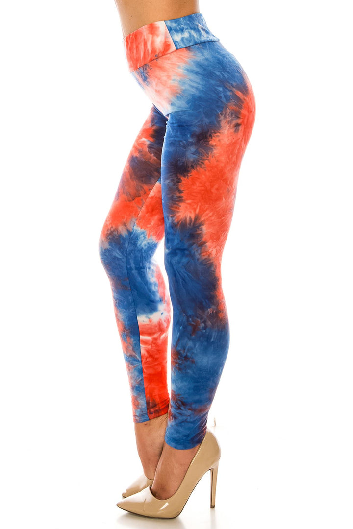 Buttery Smooth Red and Blue Tie Dye High Waisted Leggings