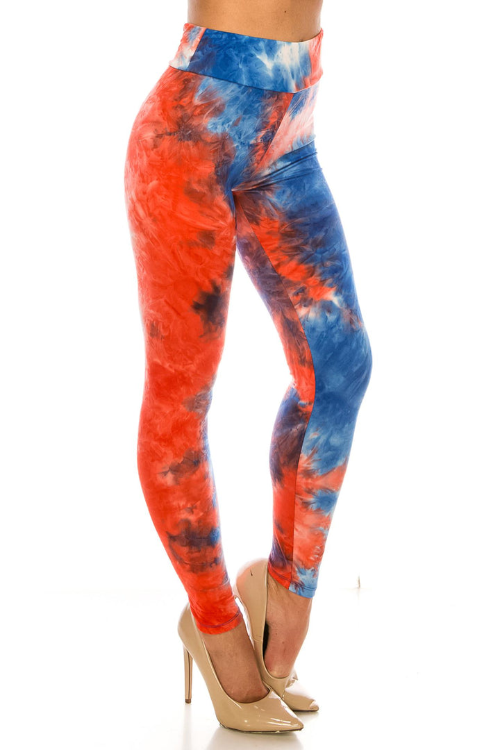Buttery Smooth Red and Blue Tie Dye High Waisted Leggings