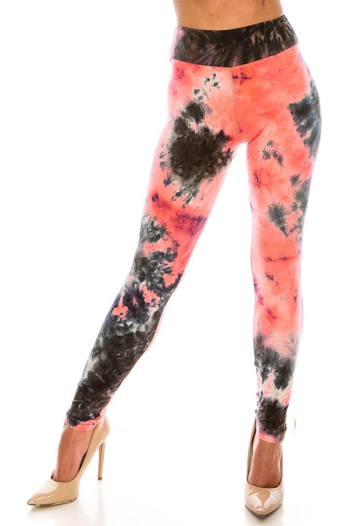 Buttery Smooth Coral Tie Dye High Waisted Leggings