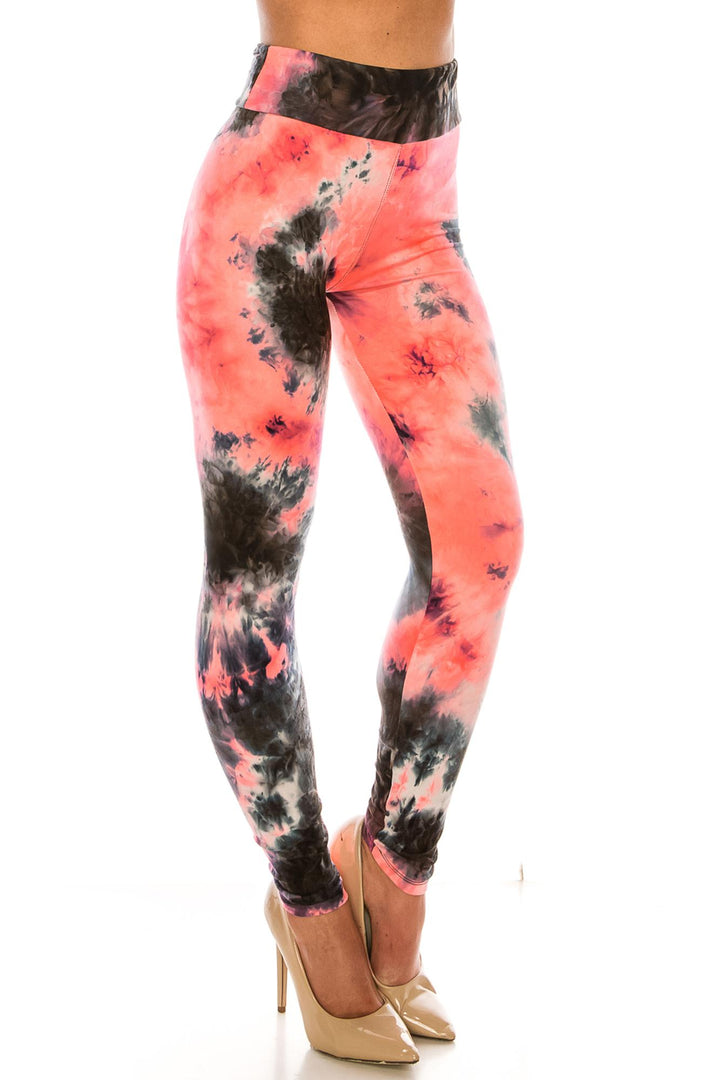 Buttery Smooth Coral Tie Dye High Waisted Leggings