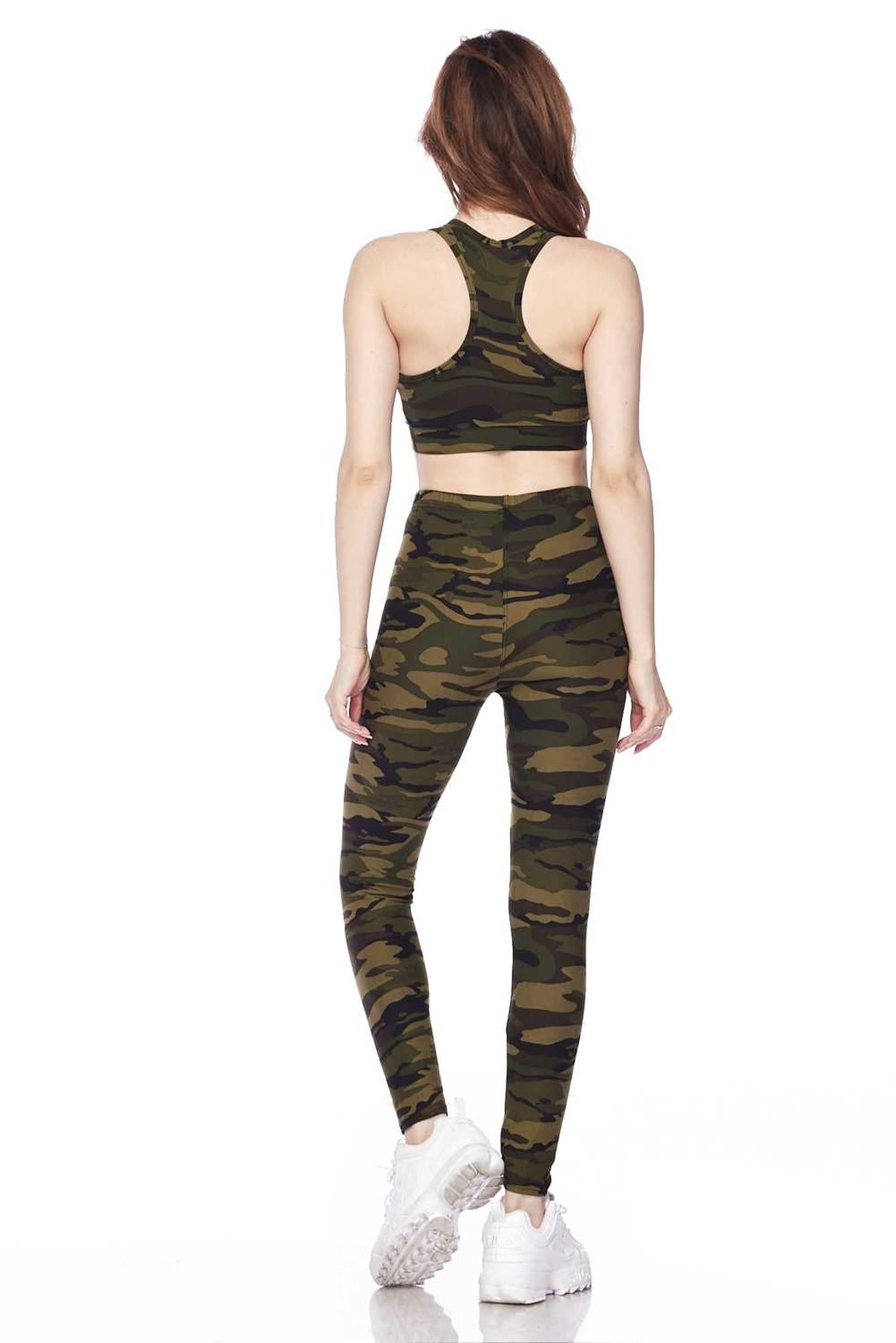 Buttery Soft Green Camouflage Leggings and Bra Set