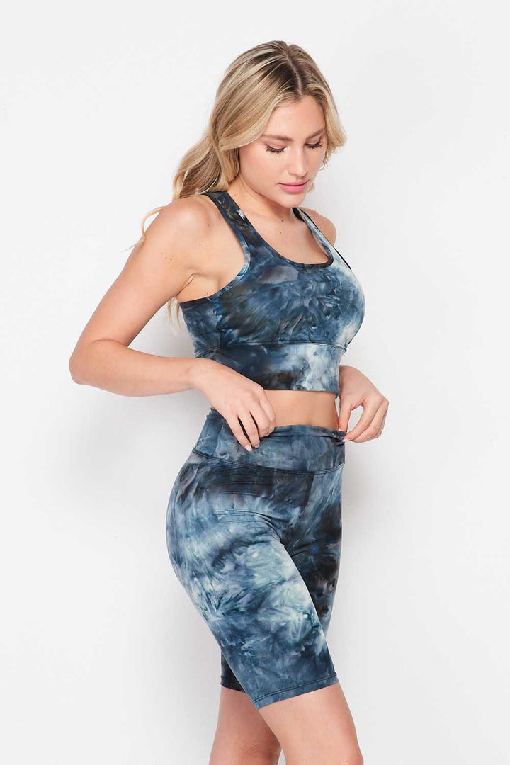 Tie Dye 2 Piece High Waisted Biker Shorts and Crop Top Set