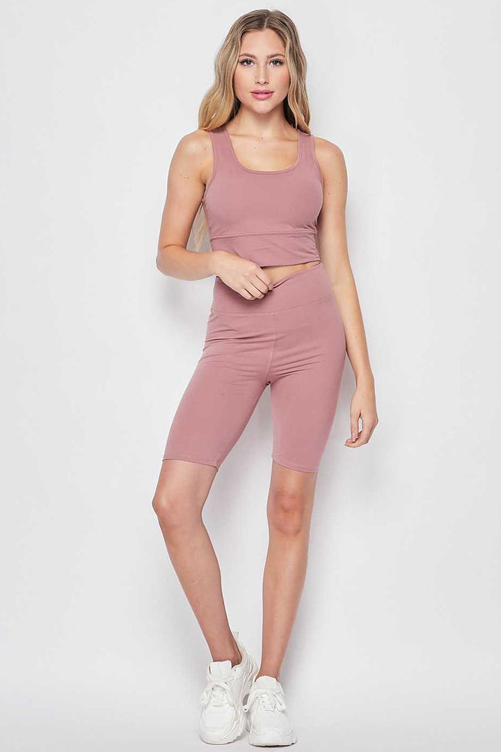 Buttery Soft 2 Piece High Waisted Shorts and Crop Top Bra Set