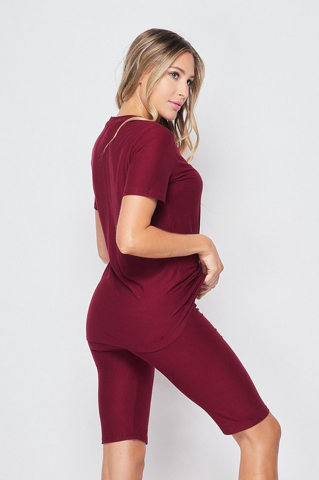 2 Piece Buttery Soft Basic Solid Biker Shorts and T-Shirt Set