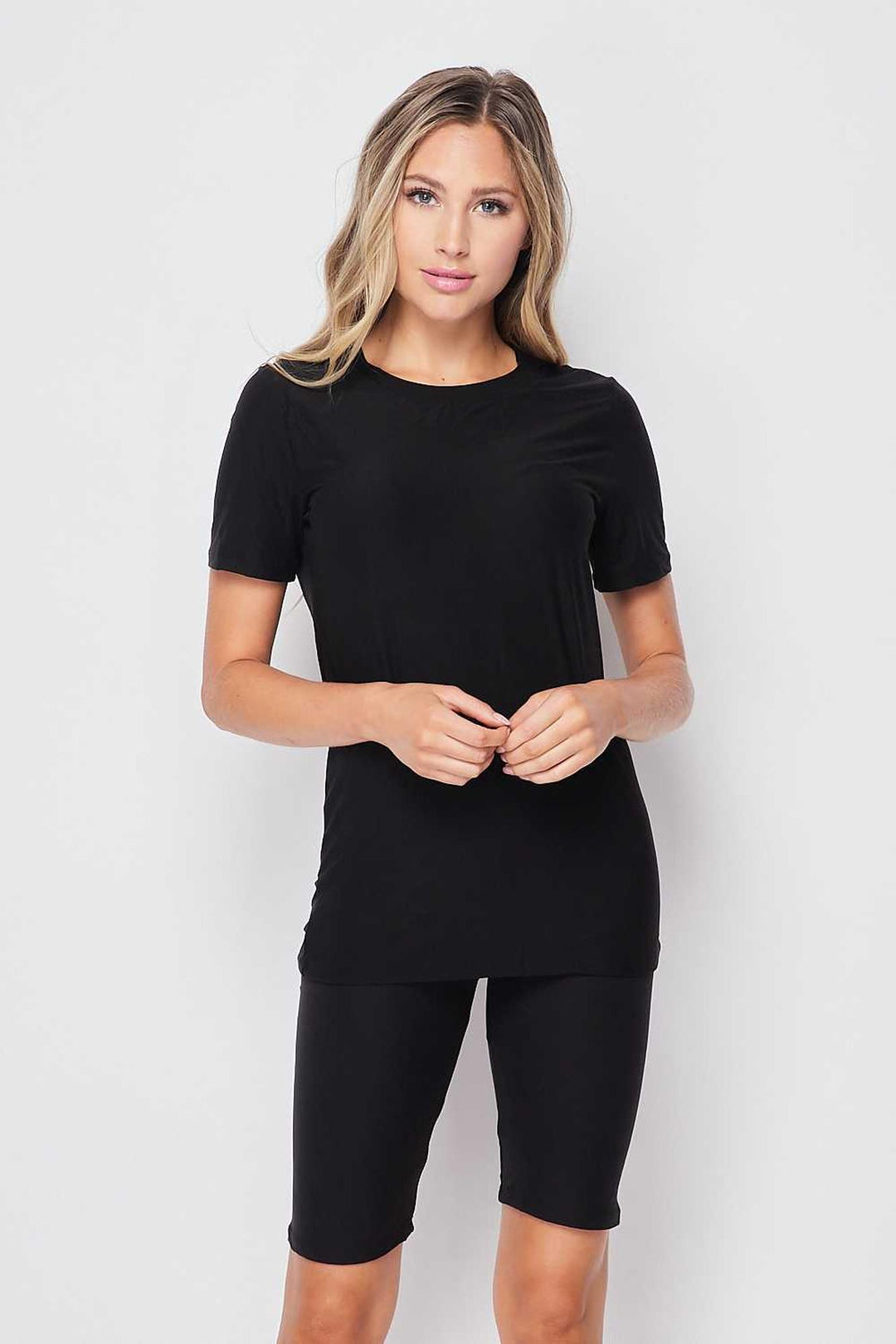 2 Piece Buttery Soft Basic Solid Biker Shorts and T-Shirt Set