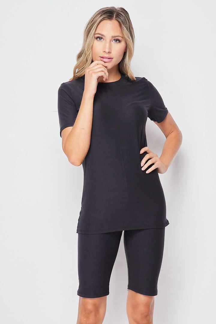 2 Piece Buttery Soft Basic Solid Biker Shorts and T-Shirt Set