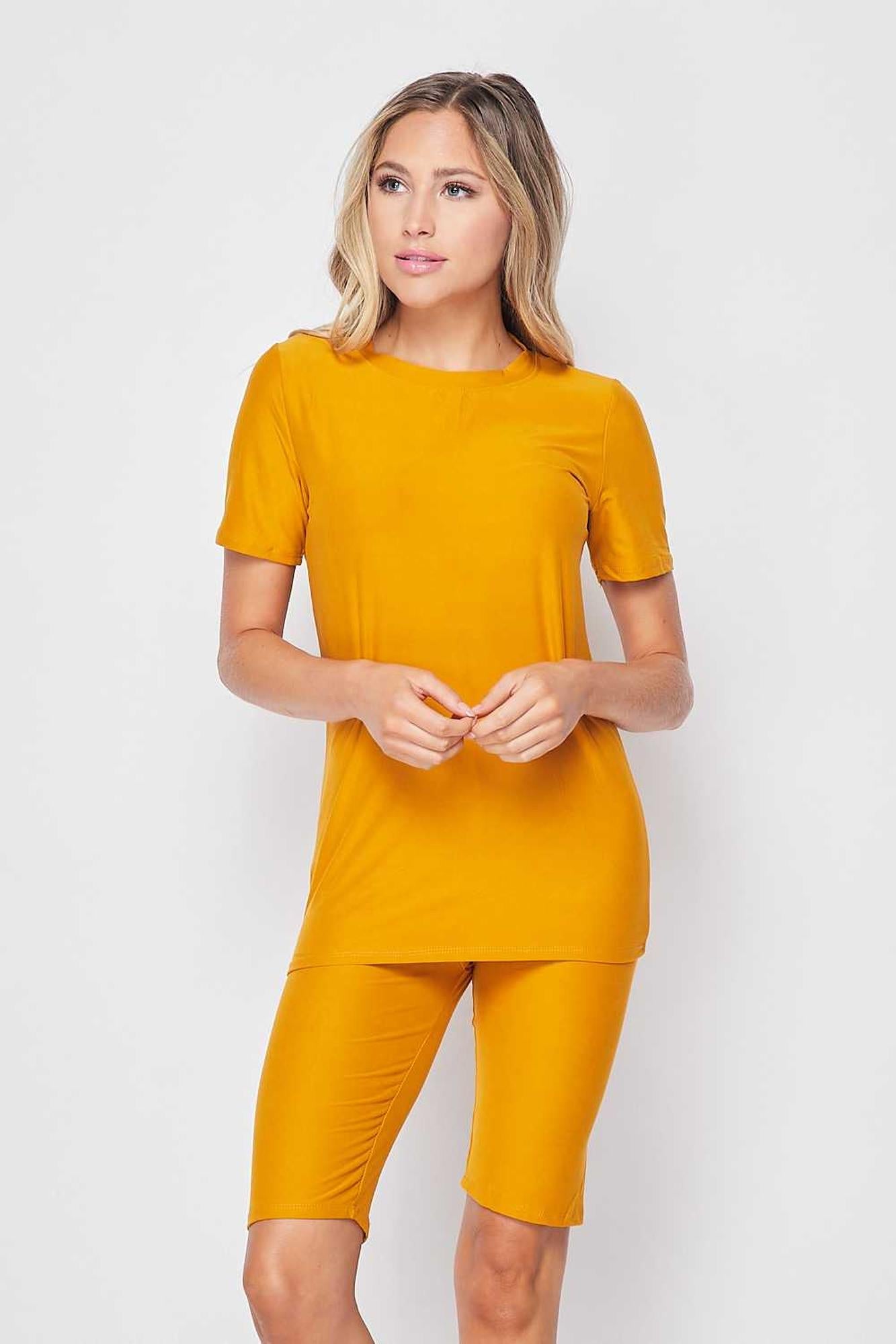 2 Piece Buttery Soft Basic Solid Biker Shorts and T-Shirt Set