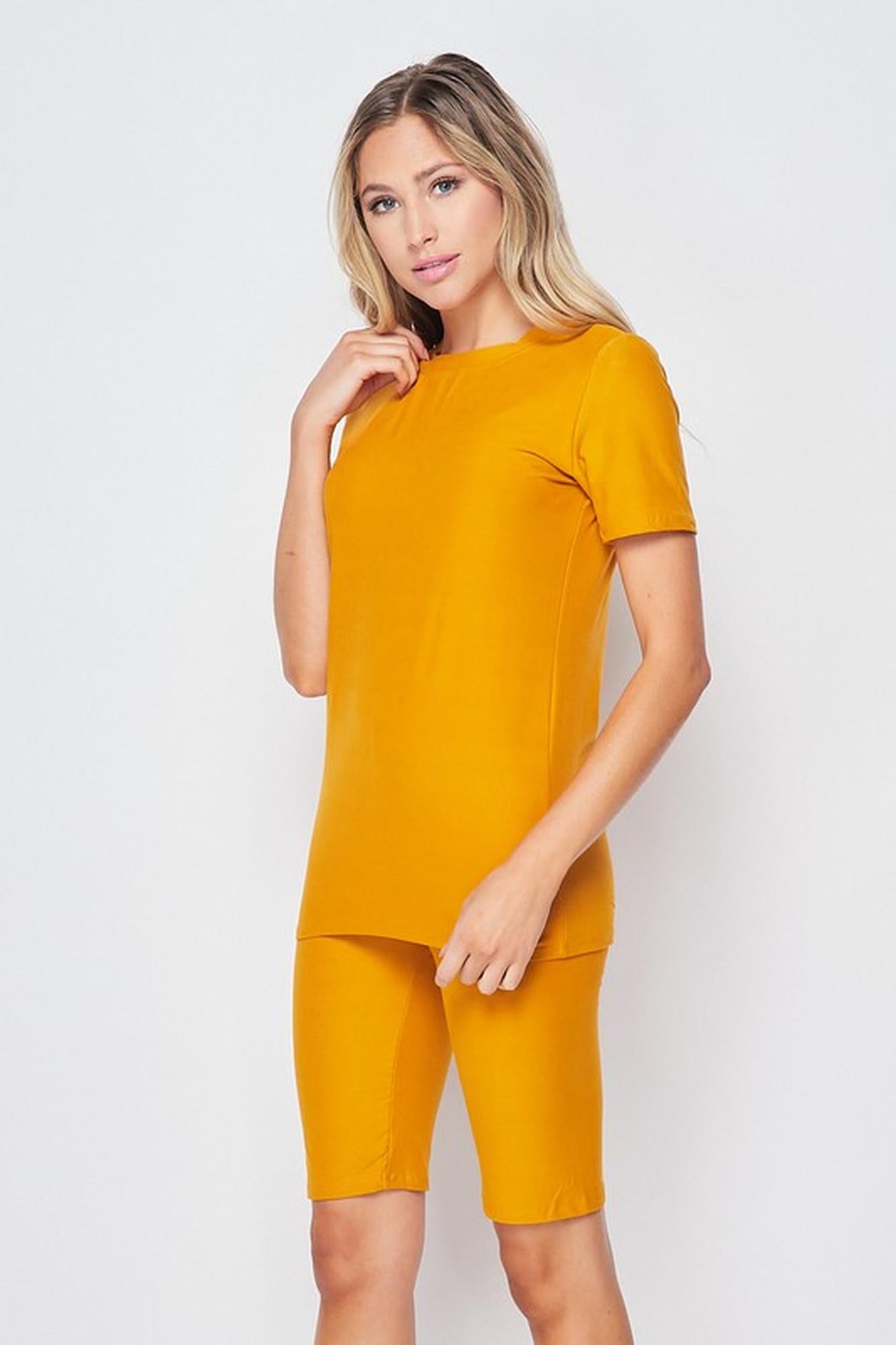 2 Piece Buttery Soft Basic Solid Biker Shorts and T-Shirt Set