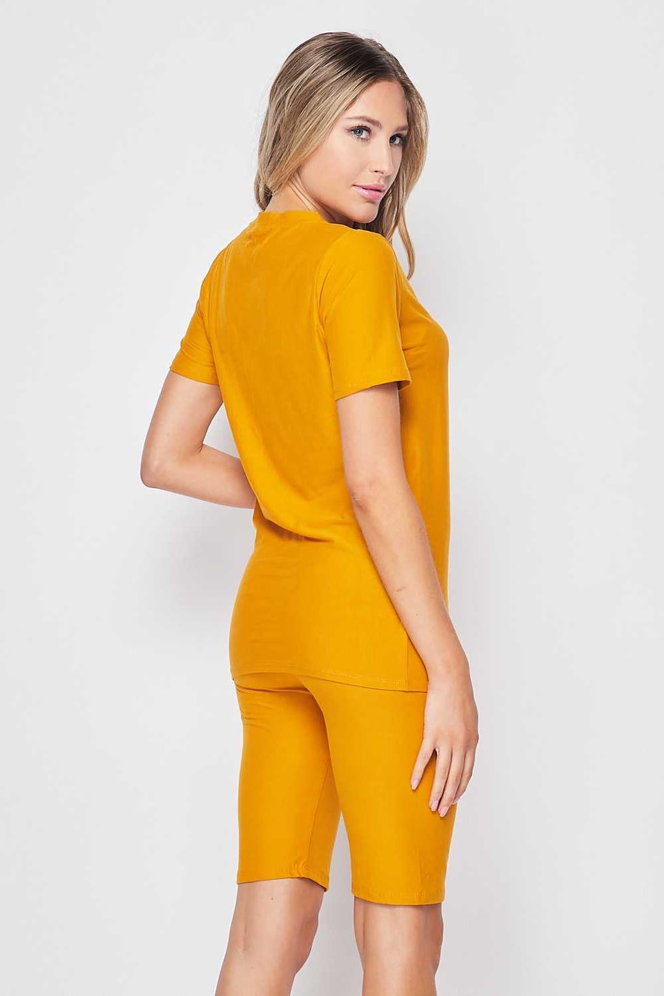 2 Piece Buttery Soft Basic Solid Biker Shorts and T-Shirt Set