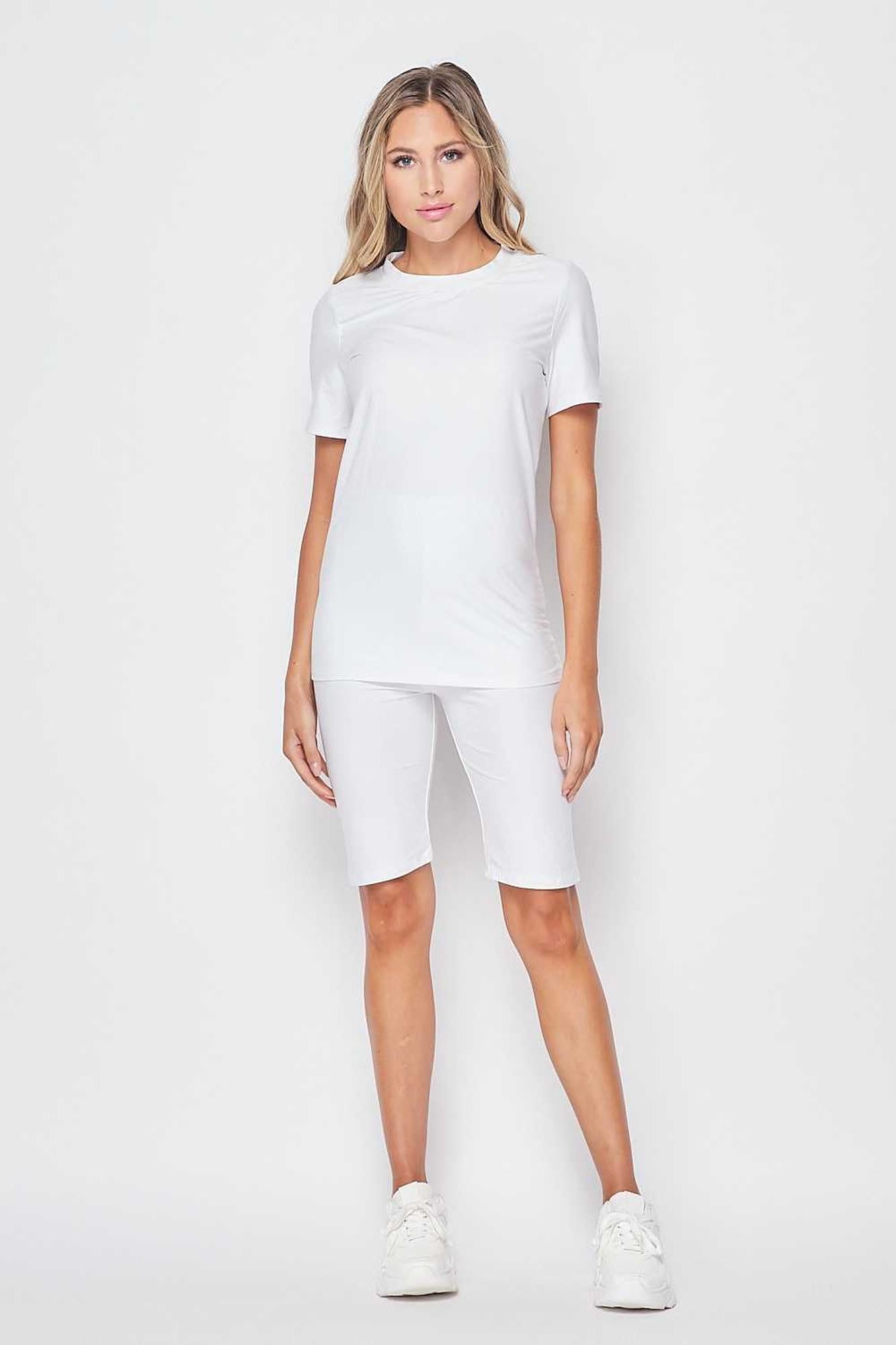 2 Piece Buttery Soft Basic Solid Biker Shorts and T-Shirt Set