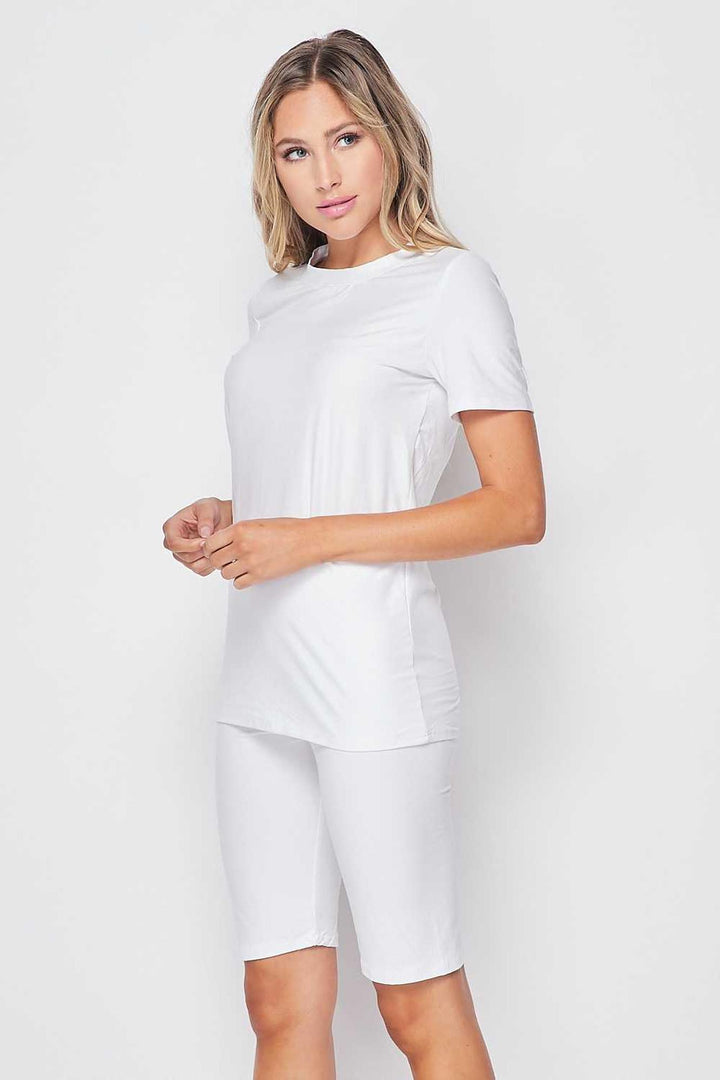 2 Piece Buttery Soft Basic Solid Biker Shorts and T-Shirt Set