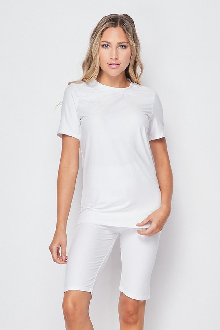 2 Piece Buttery Soft Basic Solid Biker Shorts and T-Shirt Set