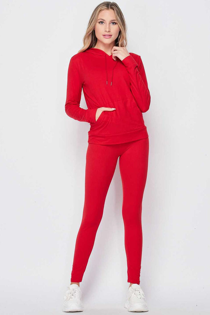 Solid 2 Piece Buttery Smooth Leggings and Pullover Hoodie Set