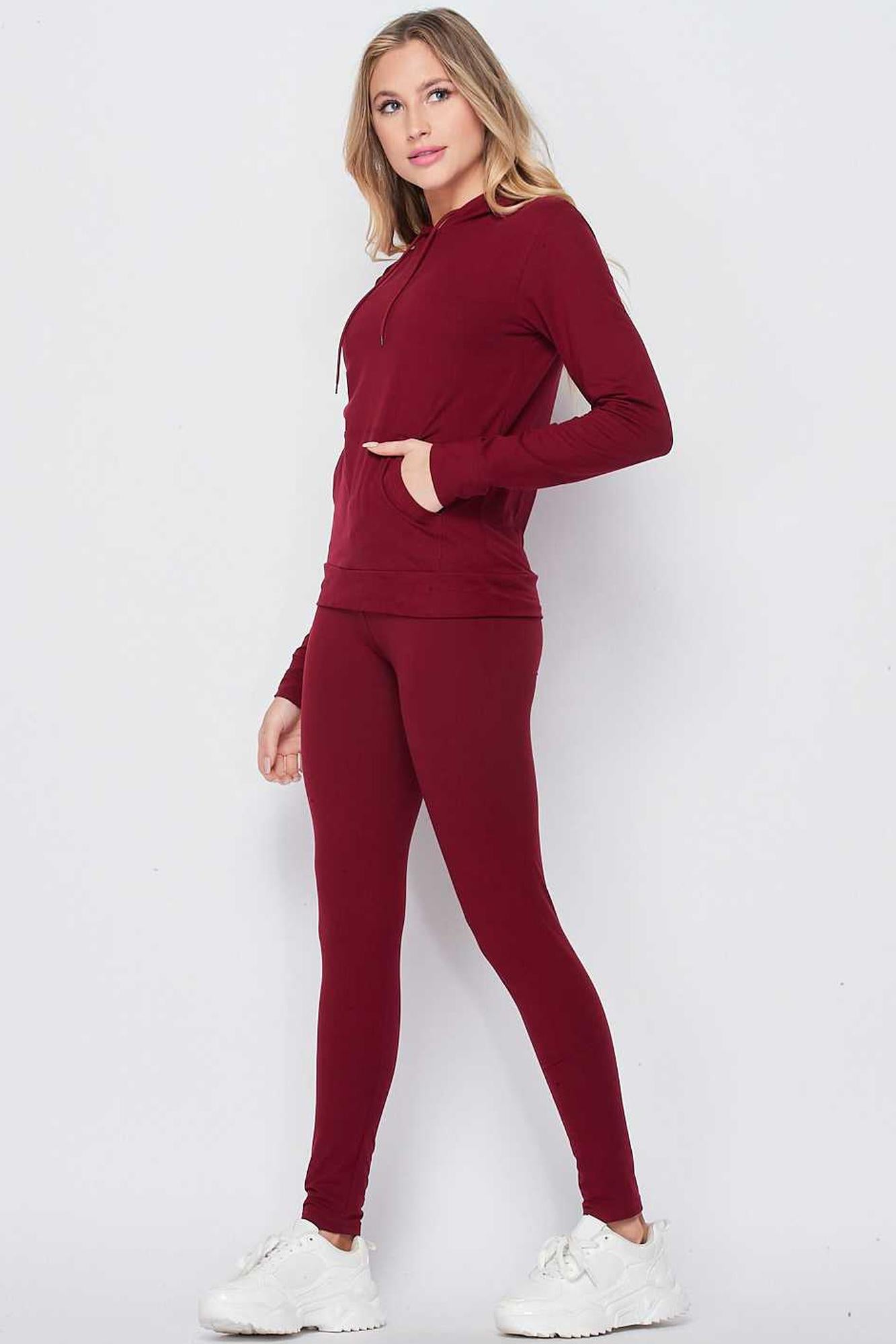 Solid 2 Piece Buttery Smooth Leggings and Pullover Hoodie Set