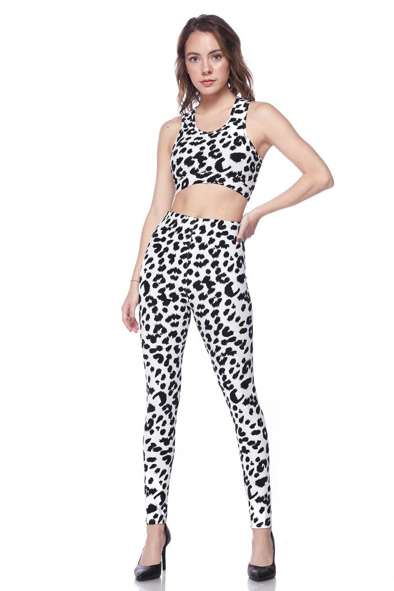 Buttery Smooth Ivory Spotted Leopard Bra and Leggings Set