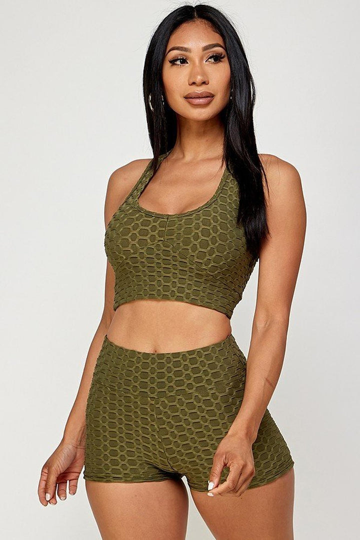 2 Piece Scrunch Butt Shorts and Crisscross Crop Top Set