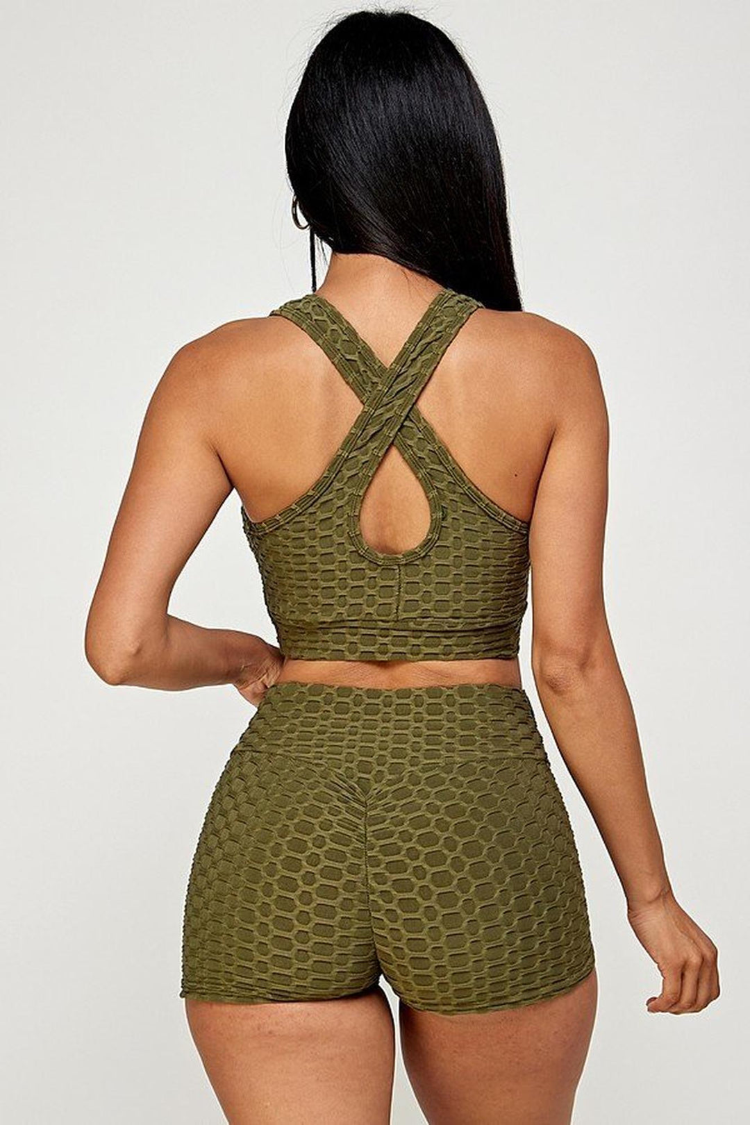 2 Piece Scrunch Butt Shorts and Crisscross Crop Top Set