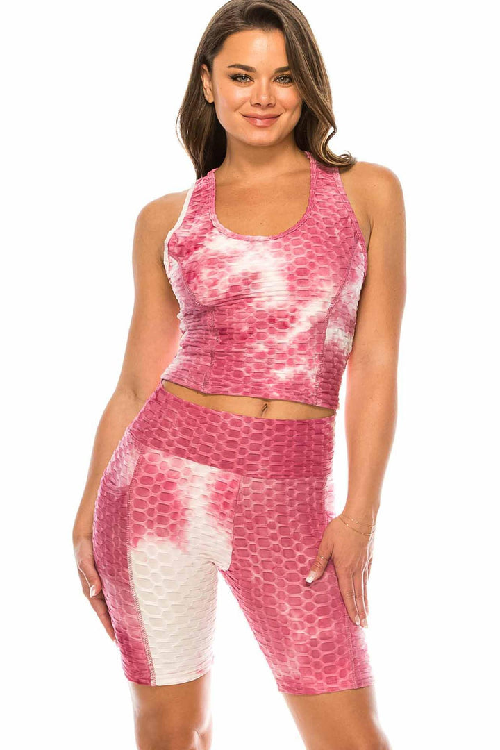 2 Piece Scrunch Butt Sport Shorts and Crop Top Set with Pockets