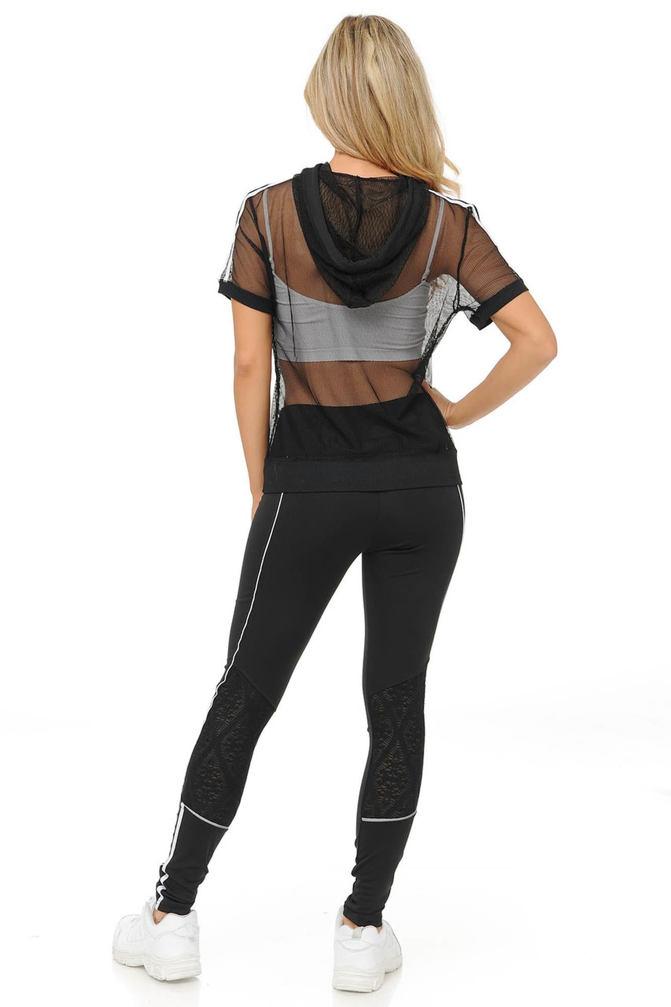 Premium Select Full Mesh Jacket with Slenderize Workout Leggings Set - Black