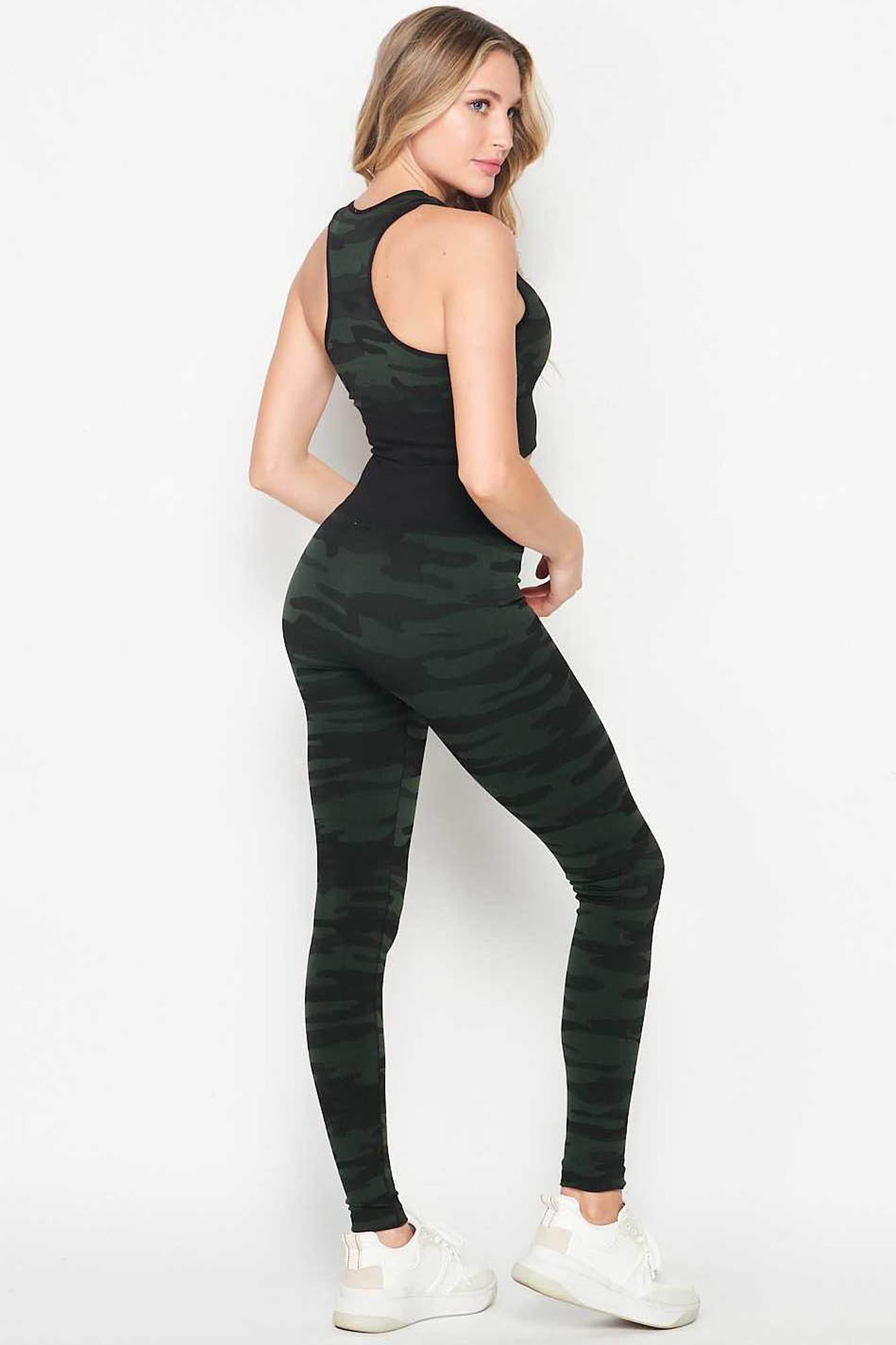 2 Piece Seamless Olive Camouflage Bra Top and Leggings Sport Set