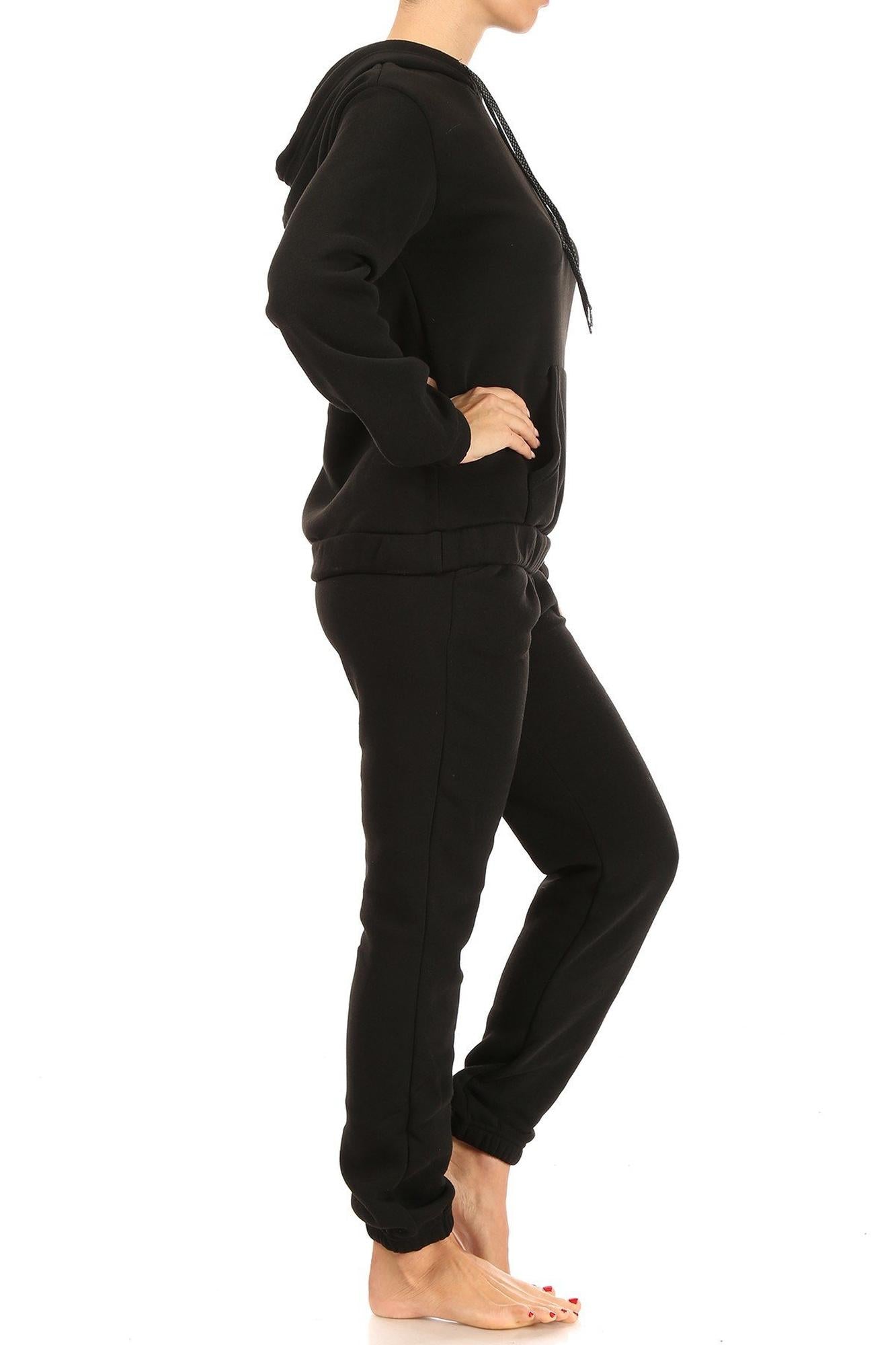 2 Piece Solid Fleece Lined French Terry Joggers and Hoodie Set